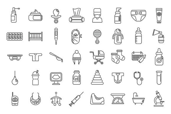 Baby Health Icons Set Outline Vector: A Powerful Graphic Design Asset for Modern Branding