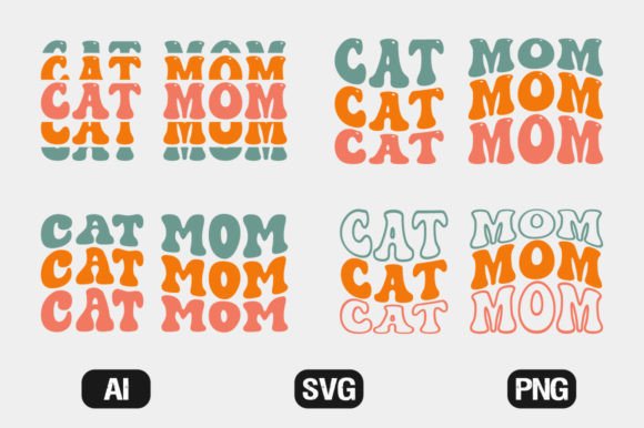 Cat Mom Retro Wavy SVG Bundle for T-Shirt Designs and Graphics