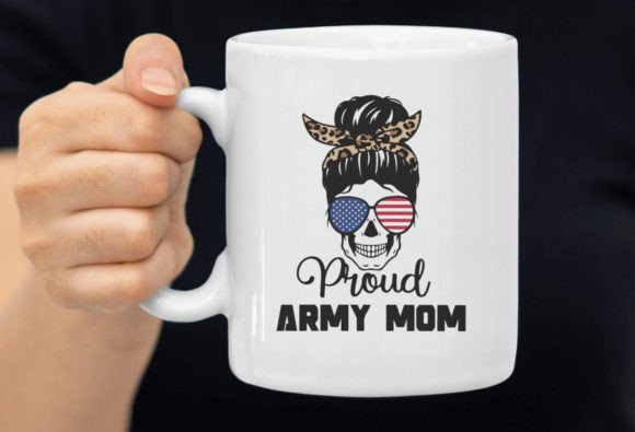 Proud Army Mom Camouflage Messy Bun Graphics for T-Shirt Designs
